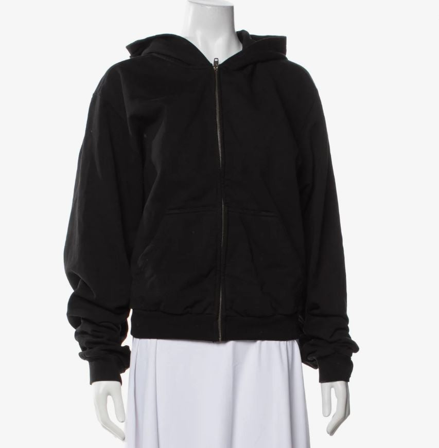 Balenciaga Small Logo Black Zip Up Hoodie - (Women's XL)