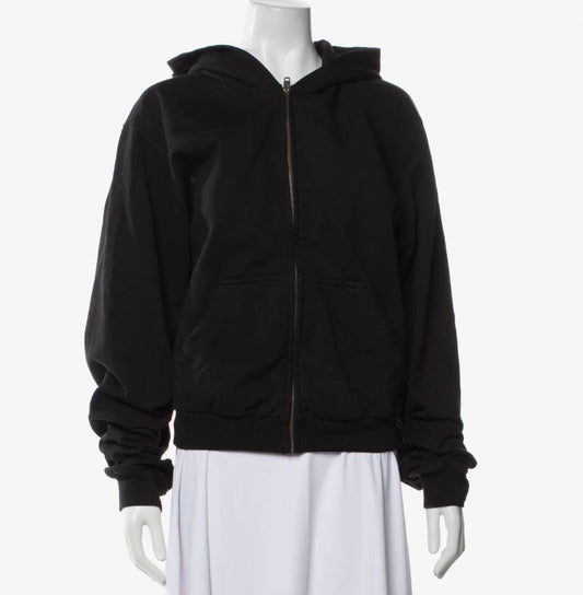 Balenciaga Small Logo Black Zip Up Hoodie - (Women's XL)