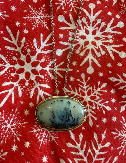 Sterling Silver, Gold and Dendritic Opal Necklace